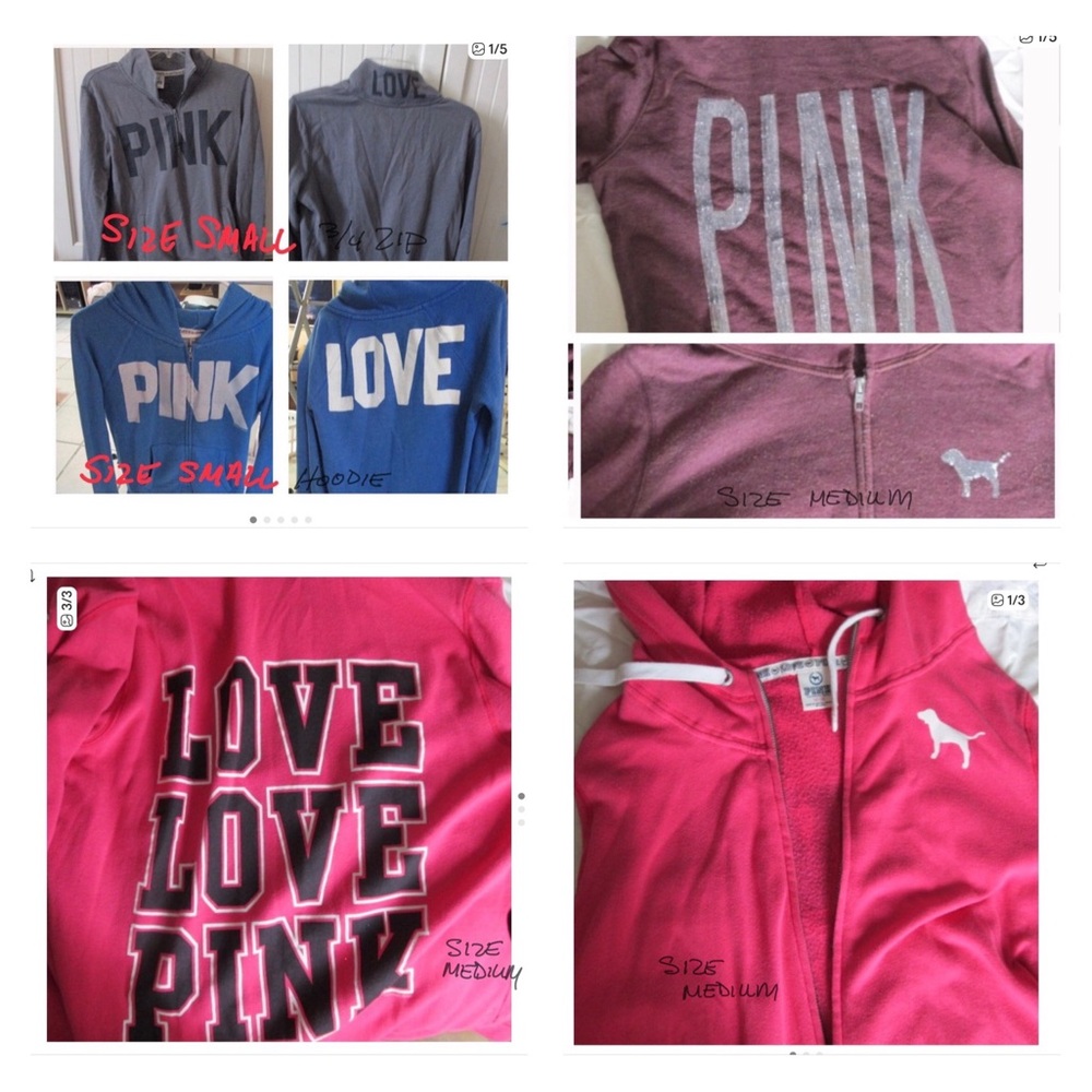 4-Victoria secrets Pink  bundle 3:Hoodies & 1—3/4 zip sweatshirt